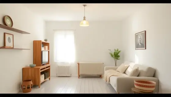 Salon w stylu vintage z charakterystycznymi meblami i dekoracjami