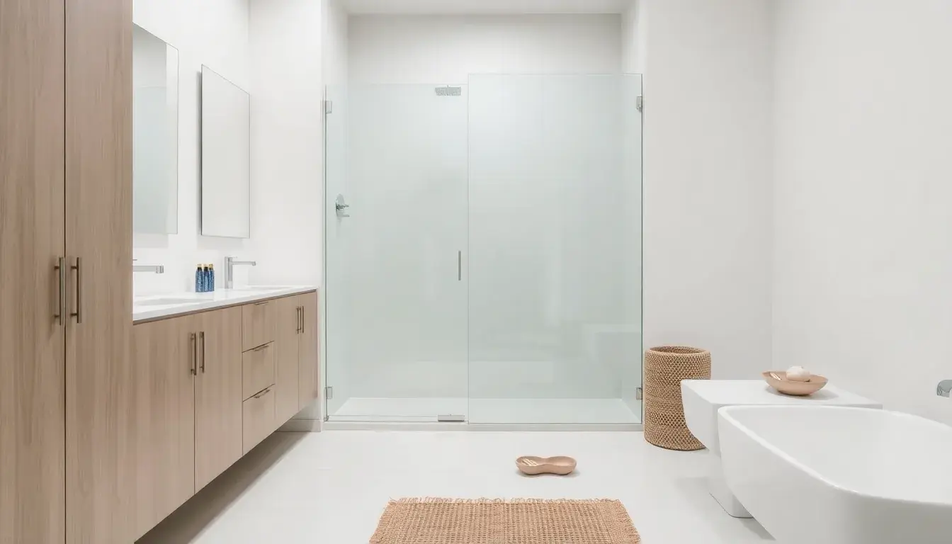 Subtelne dekoracje i jasna kolorystyka w minimalistycznej łazience